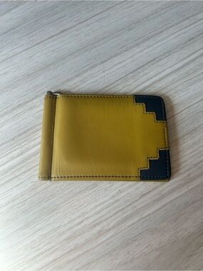 Men's Leather Money Clip Card Holder with Navy Accent